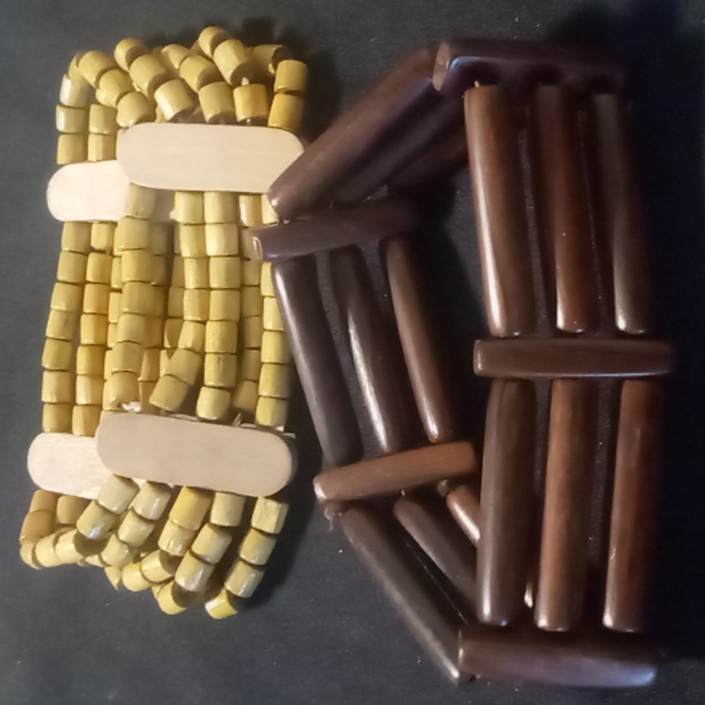 Wooden beaded expandable bracelets.